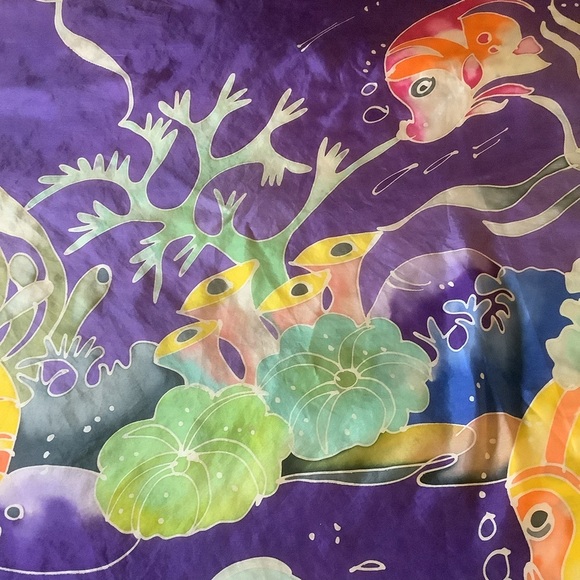 Purple Tropical Fish Design Hand Square Scarf - Picture 10 of 12